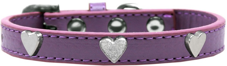 Silver Heart Widget Dog Collar Lavender Size 16